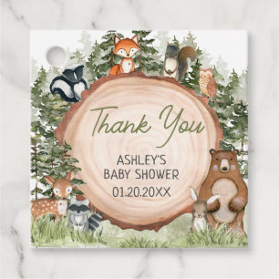 Woodland Animals Wood Slice Baby shower Square Bedankjes Labels