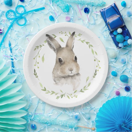 Woodland Animals Wreath Bunny Rabbit Waterverf Papieren Bordje (Feest)