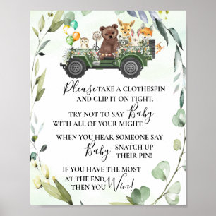 Woodland Animals zeggen niet dat Baby shower Game  Poster