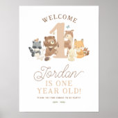 Woodland Animaux 1er anniversaire Affiche de bienv (Devant)