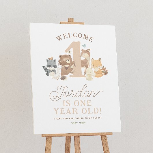 Woodland Animaux 1er anniversaire Affiche de bienv