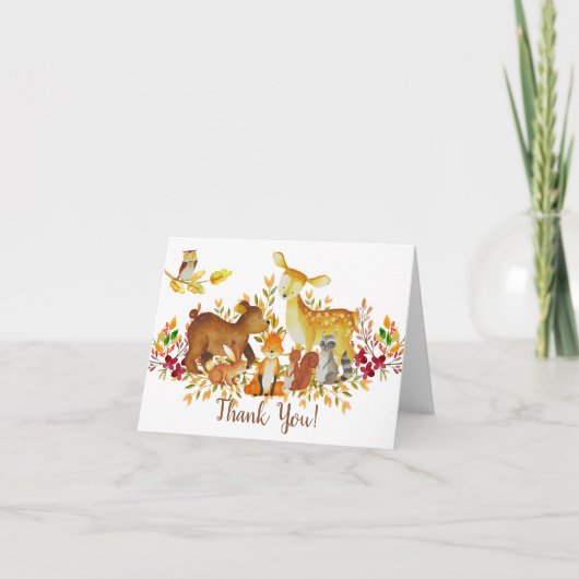 Woodland Animaux Baby shower Merci Note (Devant)