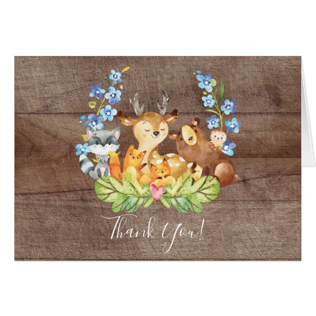 Woodland Animaux Baby shower Merci Note (Devant Horizontal)