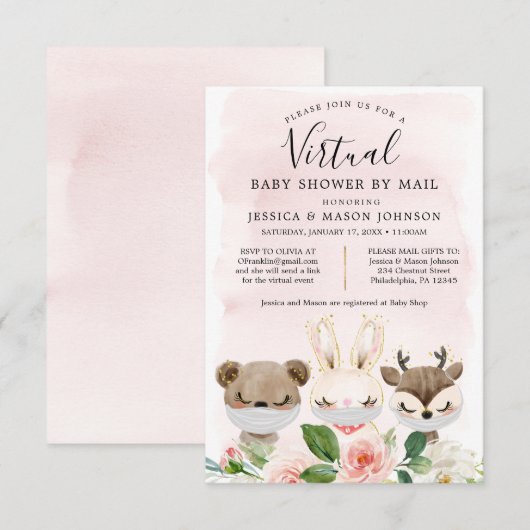 Woodland Animaux Baby shower virtuel Invitations f (Devant / Derrière)