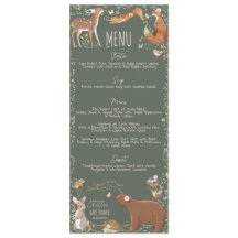Woodland Animaux Forest Friends Menu Baby shower