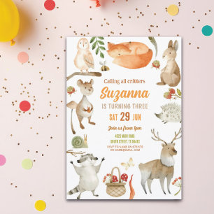 Woodland Anniversaire Invitation Fête Animaux Forê