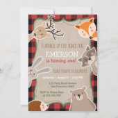 Woodland Anniversaire Invitation Lumberjack Fox Ou (Devant)