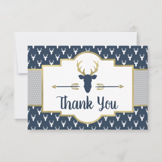 Woodland Antlers Bedankt Card, Navy, Grijs (Voorkant)