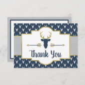 Woodland Antlers Bedankt Card, Navy, Grijs (Voorkant / Achterkant)