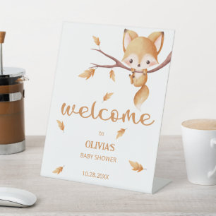 Woodland Autumn Baby Fox welkom Reclamebord Met Voetstuk