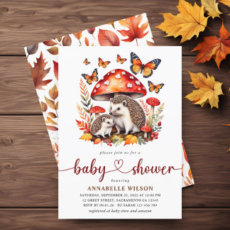 Woodland Autumn Hedgehog Baby shower Kaart