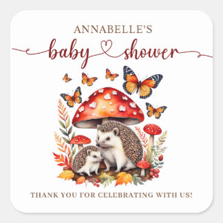 Woodland Autumn Hedgehog Baby shower Vierkante Sticker