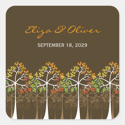 Woodland Autumn Trees Rustic Fall Wedding Sticker (Voorkant)
