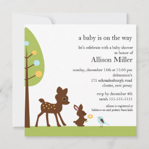 Woodland Baby Animails Baby shower Invitation Kaart