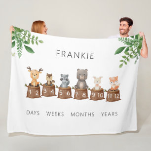 Woodland Baby Animals Milestone Fleece Deken