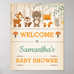 Woodland Baby Animals Welkom Sign Forest Poster