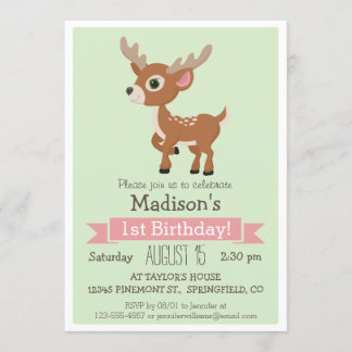 Woodland Baby Deer, Fawn Verjaardagsfeestje Uitnod Kaart