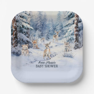 Woodland Baby Dieren Winterjongen Baby shower Papieren Bordje