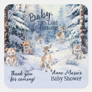 Woodland Baby Dieren Winterjongen Baby shower Vierkante Sticker