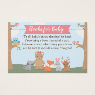 Woodland Baby Girl Shower Breng een boek in plaats Visitekaartje
