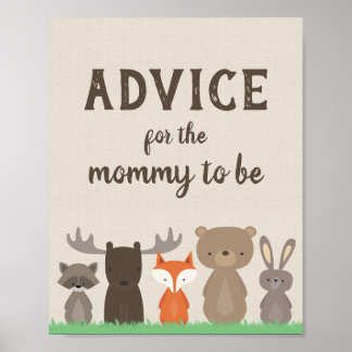 Woodland Baby shower Advice voor mammie Sign Poster