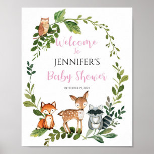 Woodland Baby shower Affiche de bienvenue fille