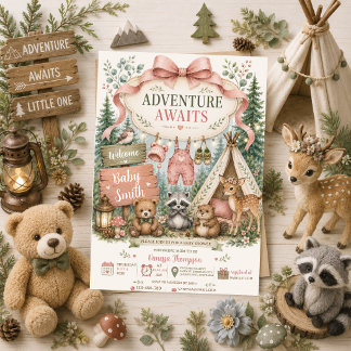 Woodland Baby Shower Avontuur Staat Voor De Deur v Kaart