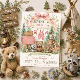 Woodland Baby Shower Avontuur Wacht voor Meisje Kaart
