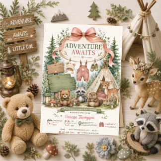 Woodland Baby Shower Avontuur Wacht voor Meisje Kaart