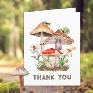 Woodland Baby shower bedankkaart   Paddenstoelen &