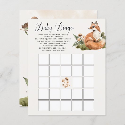 Woodland Baby shower Bingo Game (Voorkant / Achterkant)