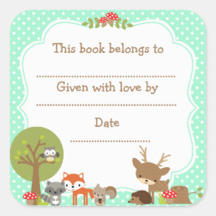Woodland Baby shower Boekplaat sticker mint groen