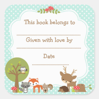 Woodland Baby shower Bookplate sticker blauw