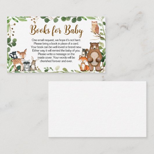 Woodland Baby Shower Books for Baby Visitekaartje (Voorkant / Achterkant)