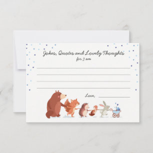 Woodland baby shower Boy Blue Diapers game card Advieskaart