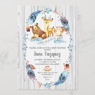 Woodland Baby shower Boy Boho Forest Animals Kaart