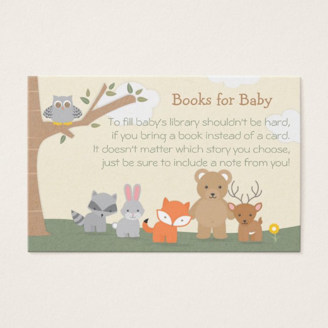 Woodland Baby shower Bring a Book Request Visitekaartje (Voorkant)