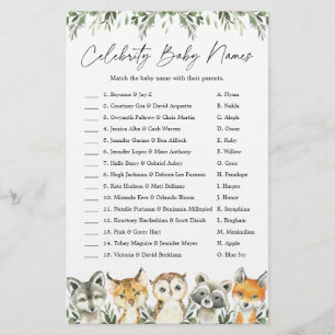 Woodland Baby shower Celebrity Baby Names Game