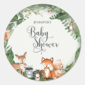 Woodland Baby shower Classic Round Sticker (Voorkant)