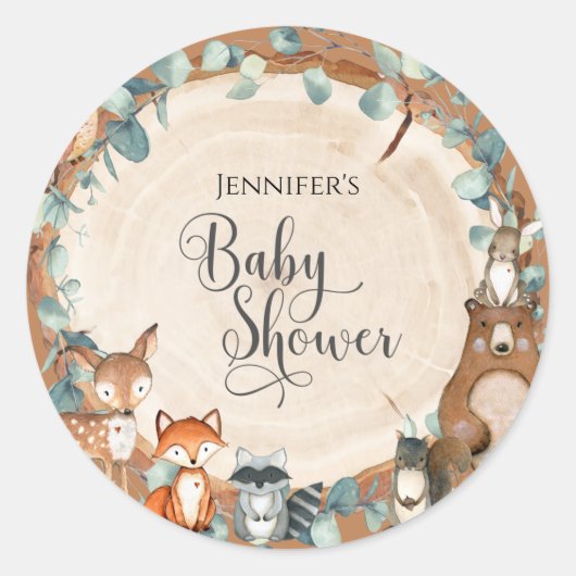 Woodland Baby shower Classic Round Sticker (Voorkant)