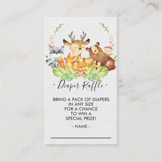 Woodland Baby shower Diaper Raffle Ticket Informatiekaartje (Voorkant)
