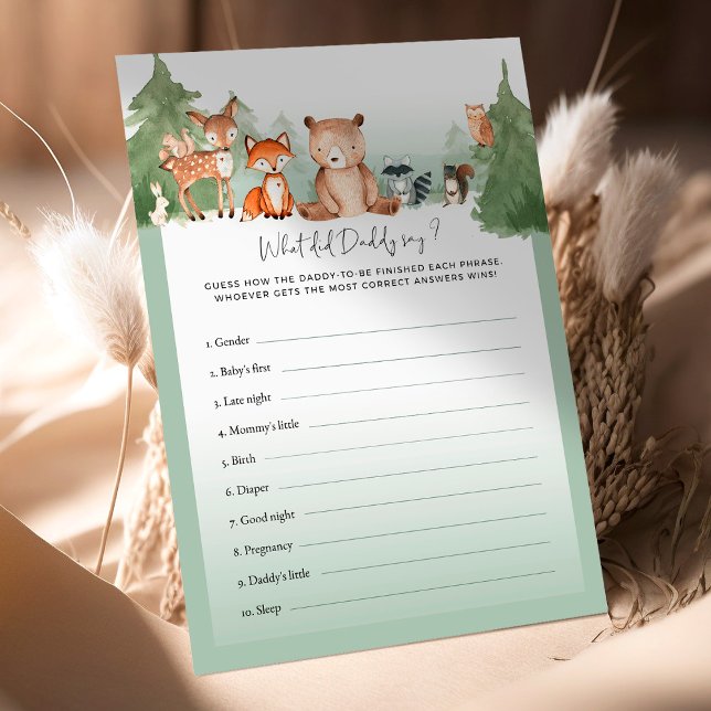 Woodland Baby shower Game Wat zei papa? (Creator heeft geüpload)
