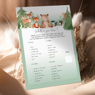 Woodland Baby shower Game Wat zit er in je tas?