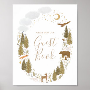 Woodland Baby shower Gastenboek teken Poster