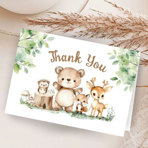 Woodland Baby shower gevouwen dank u kaart