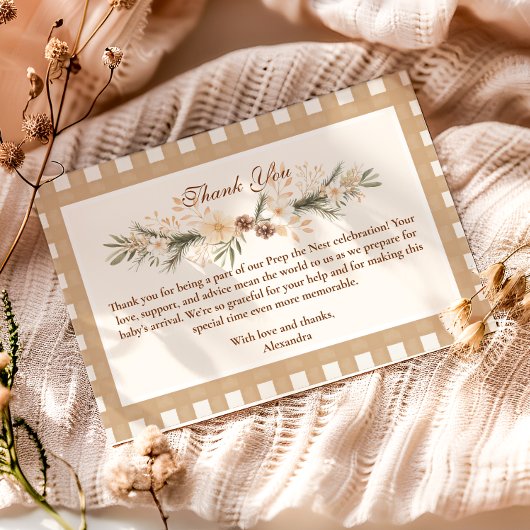 Woodland Baby shower Gingham Bedankkaart