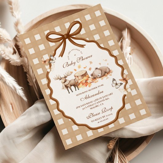 Woodland Baby shower Gingham Herfst Kaart
