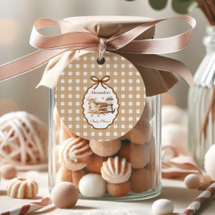 Woodland Baby shower Gingham Neutral Bedankjes Labels