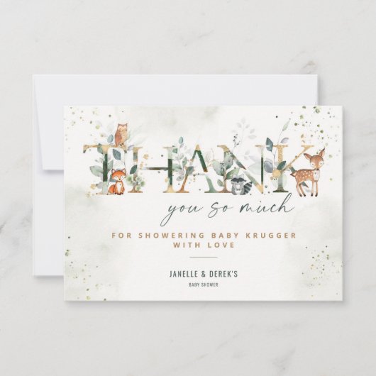 Woodland Baby shower Green Merci Carte de note (Devant)
