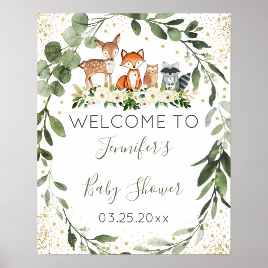 Woodland Baby shower Greenery Welcome Poster (Voorkant)
